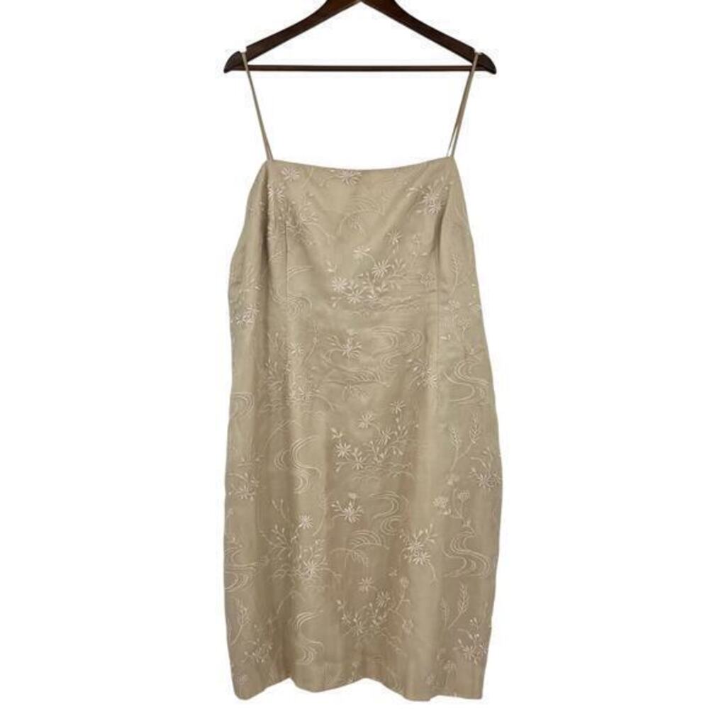 Talbots silk embroidered beaded cream tan slip floral classic dress plus size 20
